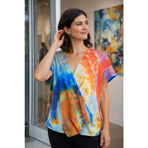 Alana Kay Art Large Faux Wrap Satin Feel Abstract Statement Blouse Top